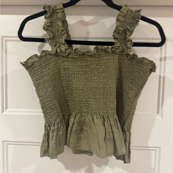 Quince Olive Smocked Ruffle Tank Top - Picture 1 of 3